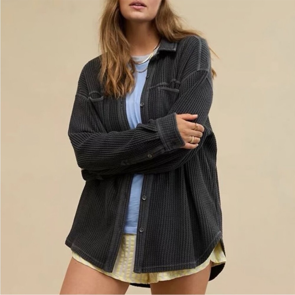 Aerie Gray Waffle Knit Top